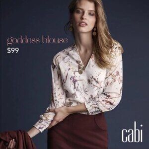 CAbi Goddess Abstract Floral Long Sleeve Lined Blouse Size Large #3694